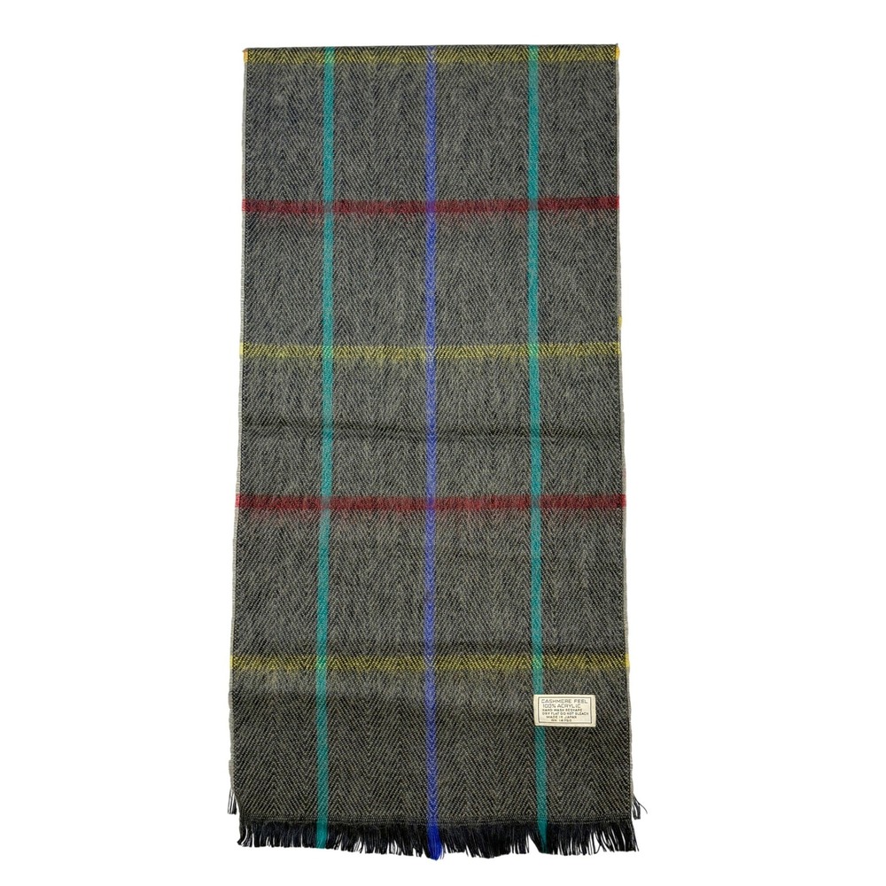 Cashmere Feel Mens Plaid Fringe Scarf 12 X 32 Acrylic Preppy‎ Academia Classic
